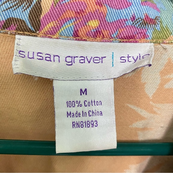 Susan Graver Yellow Floral Denim Jacket Relaxed Fit size M - Great Condition - Picture 4 of 4